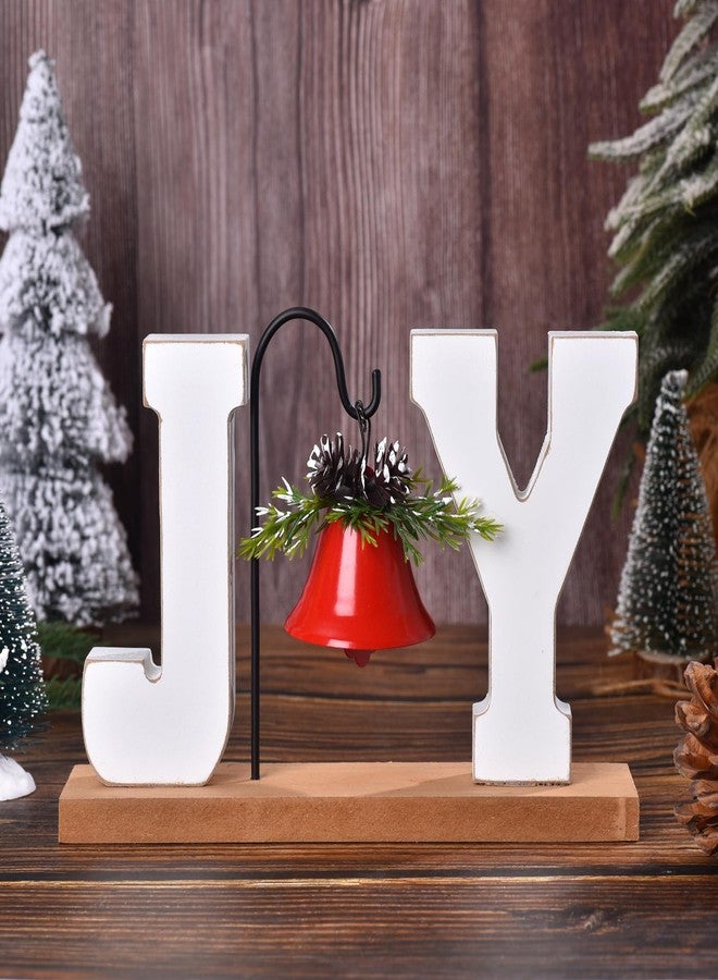 GHOSTMAGIC Christmas Wooden Joy Decoration, Wood Craft Sign with Bell, Table Ornament Rustic Tabletop Farmhouse Centerpiece Decorative Block Decor for Xmas Indoor Holiday Home Table Shelf Winter Party (Red Bell) - Image 3